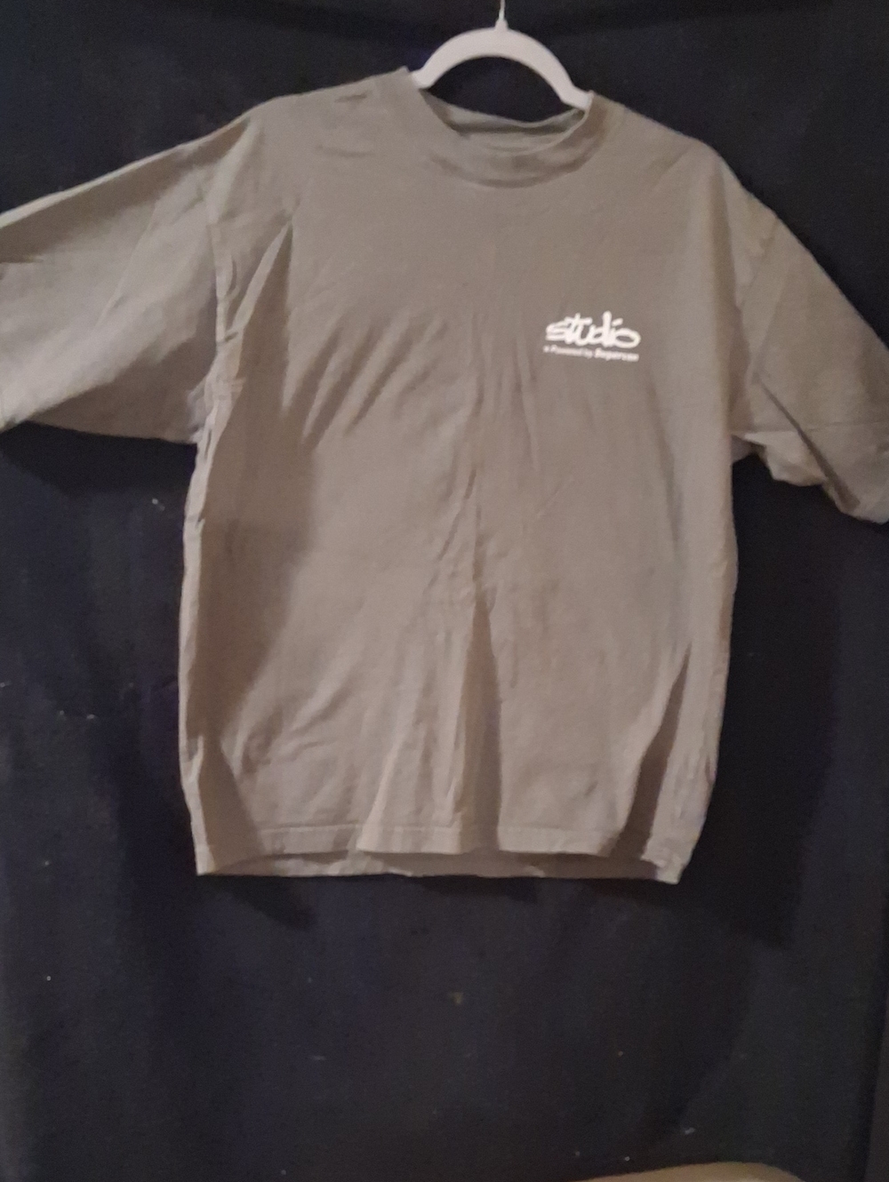 Studio Men's Crewneck Sweater with White Chest Logo - Olive Green